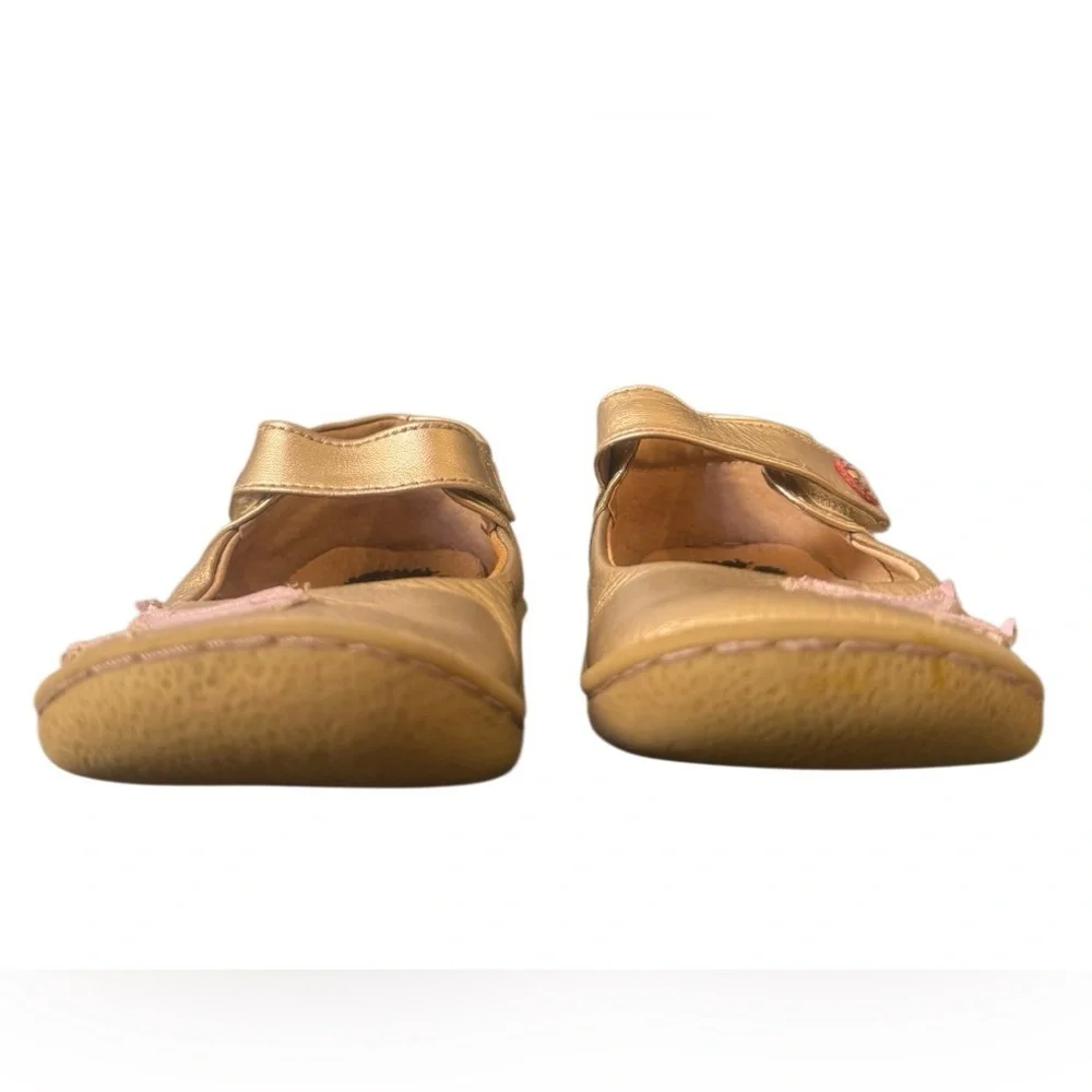 LIVIE & LUCA PIO PIO GOLD LEATHER bird Applique mary Jane girl’s shoes size 7